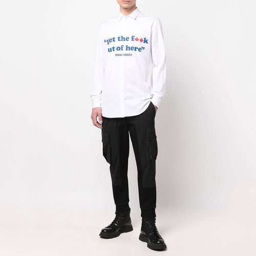 Áo Sơ Mi Dài Tay Dsquared2 White Slogan Printed Buttoned Shirt S71DM0598 S36275 100 Màu Trắng Size 44-3