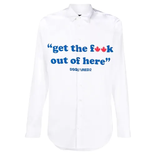Áo Sơ Mi Dài Tay Dsquared2 White Slogan Printed Buttoned Shirt S71DM0598 S36275 100 Màu Trắng Size 48