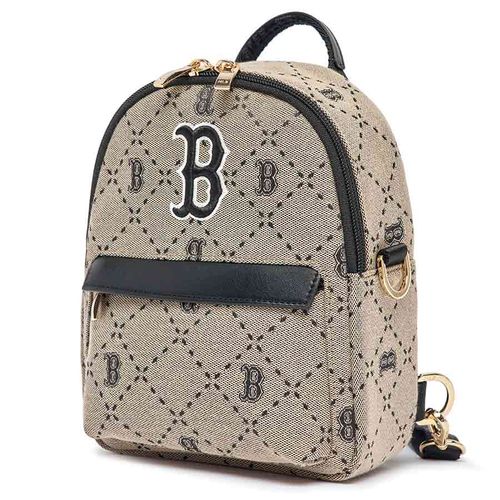 Balo Trẻ Em MLB Diamond Monogram Jacquard Mini Backpack Boston 7ABKMD23N-43BGD Màu Be Đậm-2