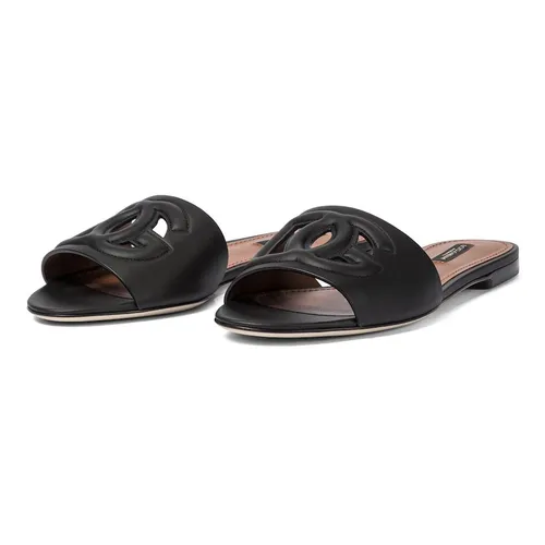 Dép Nữ Dolce & Gabbana D&G Ciabatta Flat In Black Leather CQ0436AO04980999 Màu Nâu Đen Size 37