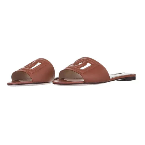 Dép Nữ Dolce & Gabbana D&G Ciabatta Flat In Brown Leather CQ0436AO04981236 Màu Nâu Size 37