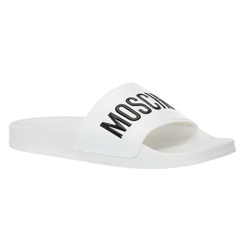Dép Moschino Slides Men MB28022G1GG10100 White Logo Detail Rubber Shoes Slip On Màu Trắng
