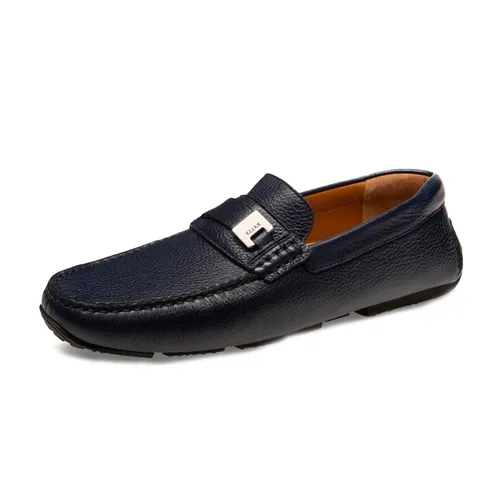 Giày Lười Bally Picaro Men's Navy Grained Deer Leather Loafers Màu Xanh Navy Size 40.5