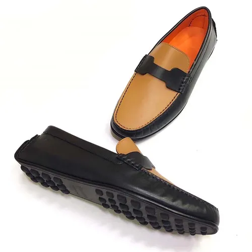 Giày Lười Hermès Kenedy Leather Moccasin Màu Đen Phối Nâu Size 41.5