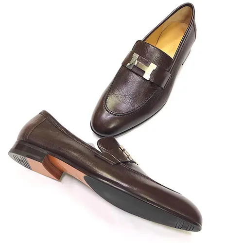 Giày Lười Hermès Paris Leather Loafer Màu Nâu Size 41.5