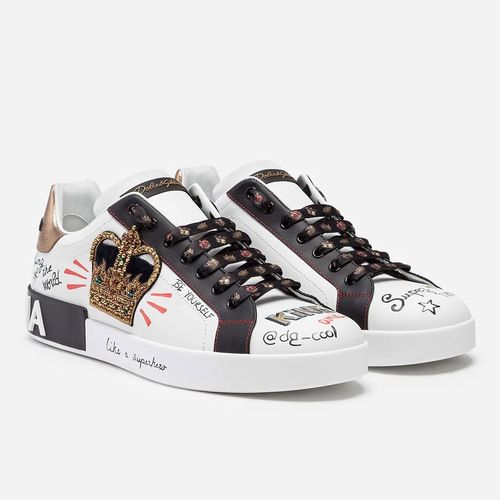Giày Sneakers Dolce & Gabbana Portofino In Printed Nappa Calfskin With Patch CS1570AZ268HWF57 Màu Trắng Đen-3