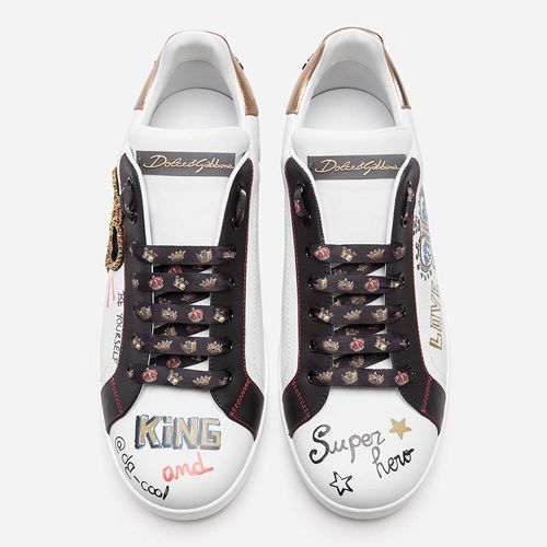 Giày Sneakers Dolce & Gabbana Portofino In Printed Nappa Calfskin With Patch CS1570AZ268HWF57 Màu Trắng Đen-5