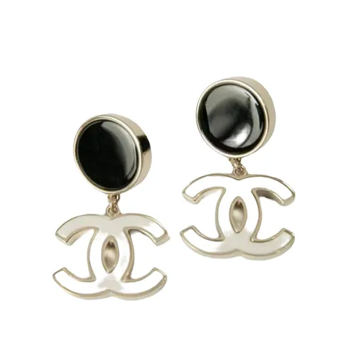 Khuyên Tai Chanel CC Logo White Earrings Màu Trắng Đen