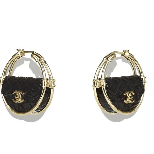 Khuyên Tai Chanel Round Earrings Metal, High Quality Resin Metallic Gold & Black Màu Đen Vàng