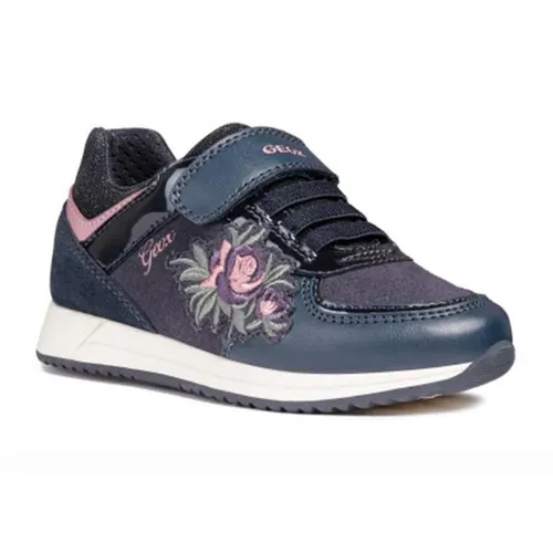 Sneakers Bé Gái Geox J JENSEA G. B SYNT.SUEDE+GBK Họa Tiết Thêu Hoa Màu Xanh Navy Size 32