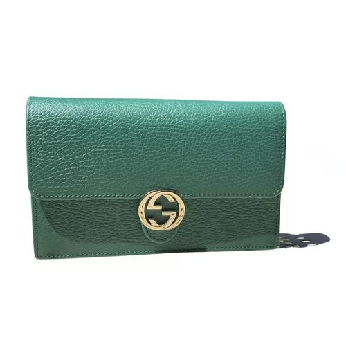 Túi Cầm Tay Gucci Interlocking Leather Handbag Màu Xanh Green-1