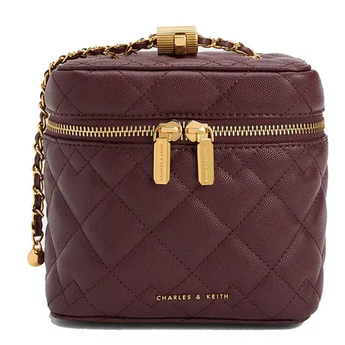 Túi Đeo Chéo Nữ Charles & Keith CNK Nezu Quilted Boxy Bag Dark 80271114 Màu Nâu Chocolate