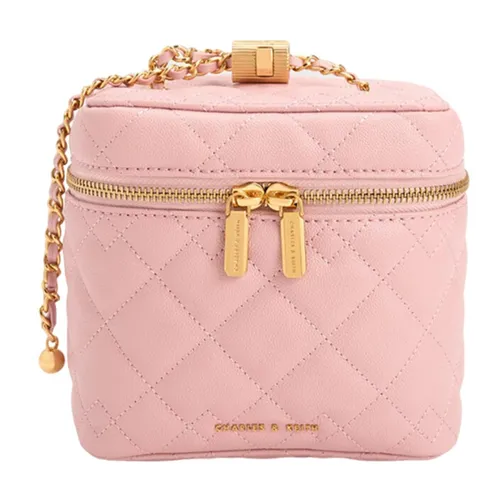 Túi Đeo Chéo Nữ Charles & Keith CNK Nezu Quilted Boxy Bag Light Pink 80271114 Màu Hồng
