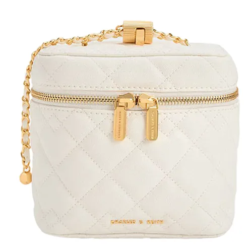 Túi Đeo Chéo Nữ Charles & Keith CNK Nezu Quilted Boxy Bag White 80271114 Màu Trắng