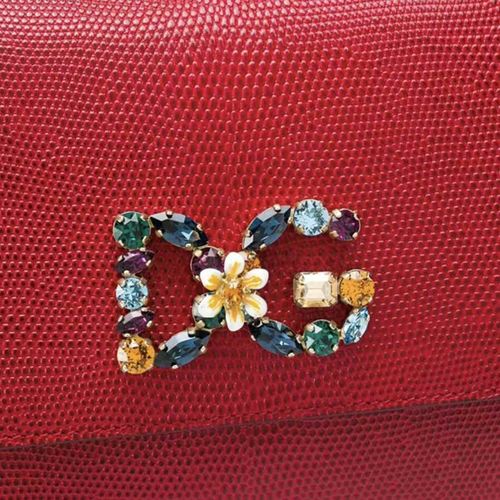 Túi Xách Tay Dolce & Gabbana Small Sicily Handbag In Iguana Print Calfskin And Crystal DG Logo Patch Màu Đỏ-4