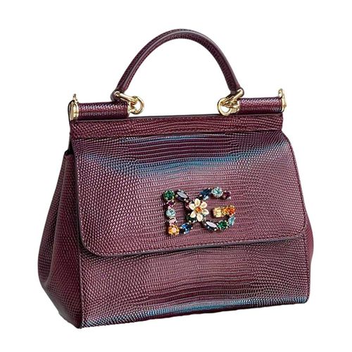 Túi Xách Tay Nữ Dolce & Gabbana D&G Small Sicily Handbag In Iguana Print Calfskin And Crystal DG Logo Patch Màu Đỏ Rượu