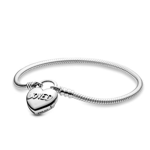Vòng Đeo Tay Pandora Moments Heart Padlock Clasp Snake Chain Bracelet 597806 Màu Bạc