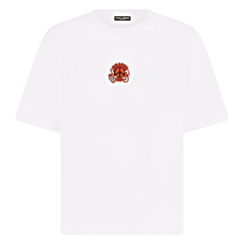 Áo Phông Dolce & Gabbana White Logo "DG Love" Embroidered L4JTDM G7B1C W0800 Màu Trắng