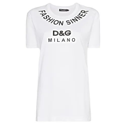 Áo Phông Dolce & Gabbana D&G White Logo "Fashion Sinner" Printed F8K74T G7QQY W0800 Màu Trắng