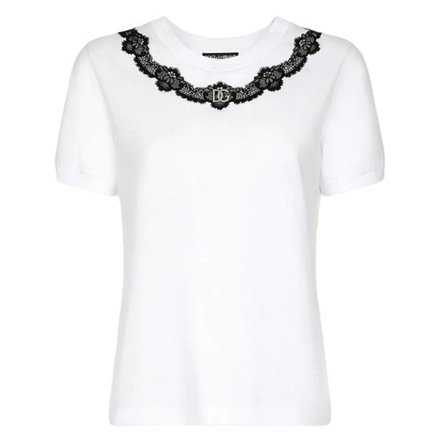 Áo Phông Dolce & Gabbana White Logo With Lace Insert F8T00Z G7H1Z W0800 Màu Trắng Size 40