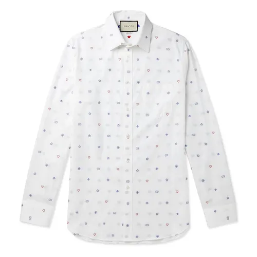 Áo Sơ Mi Gucci Embroidered Cotton Shirt Men White Màu Trắng Họa Tiết Size M