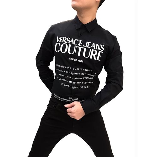 Áo Sơ Mi Versace Jeans Couture Men Black Big Guarantee Print Shirt Màu Đen Size 46-1
