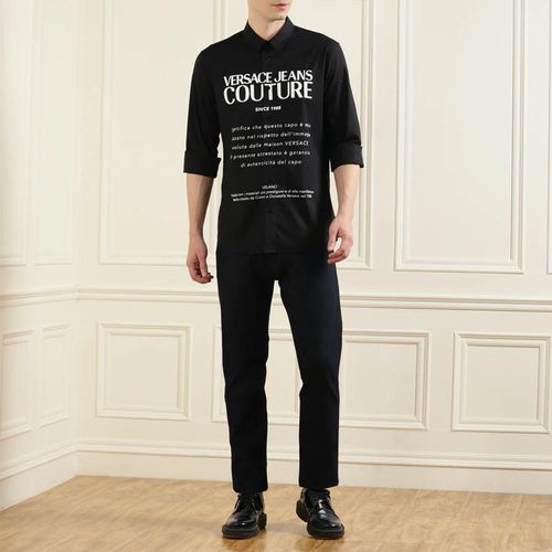 Áo Sơ Mi Versace Jeans Couture Men Black Big Guarantee Print Shirt Màu Đen Size 46-2