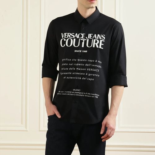 Áo Sơ Mi Versace Jeans Couture Men Black Big Guarantee Print Shirt Màu Đen Size 46-3