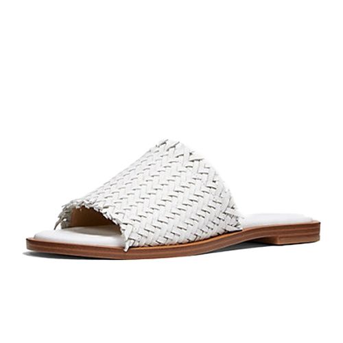 Dép Sandal Michael Kors MK Dee Woven Leather Slide Sandal In White Màu Trắng Size 35