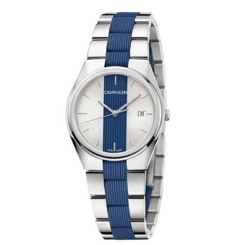 Đồng Hồ Đôi Calvin Klein Contrast Quartz Watch K9E211VX Và K9E231VX Màu Trắng Xanh-2