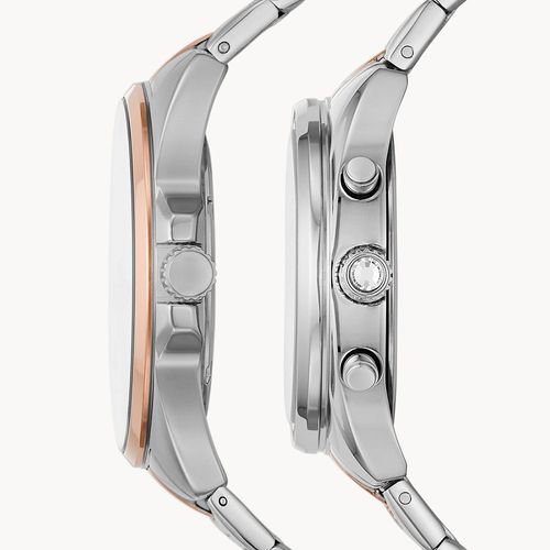Đồng Hồ Đôi Fossil Multifunction Two-Tone Stainless Steel Watch Set BQ2642SET Màu Bạc Phối Vàng Hồng-3