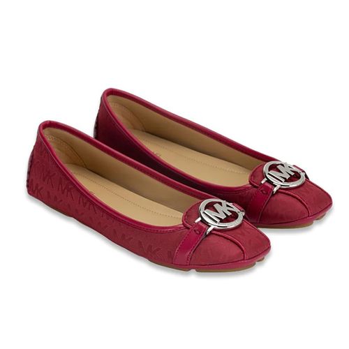 Giày Bệt Michael Kors MK Fulton Jacquard Moccasin Logo Moc Loafer Flat Berry Màu Đỏ Đô Size 36.5