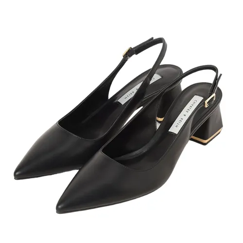 Giày Cao Gót Charles & Keith CNK Metallic Accent Slingback Pumps Black 60920255 Màu Đen Size 40