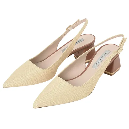 Giày Cao Gót Charles & Keith CNK Metallic Accent Slingback Pumps Sand 60920255 Màu Vàng Cát Size 35
