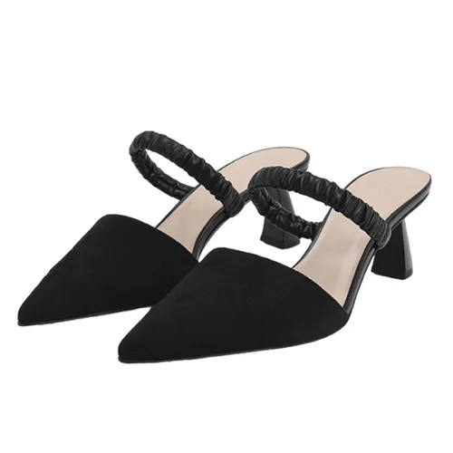 Giày Cao Gót Charles & Keith CNK Ruched Strap Textured Mules Black 61720083 Màu Đen Size 34