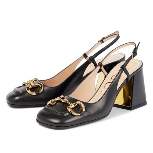 Giày Cao Gót Gucci Women's Mid-Heel Slingback With Horsebit Màu Đen Size 36