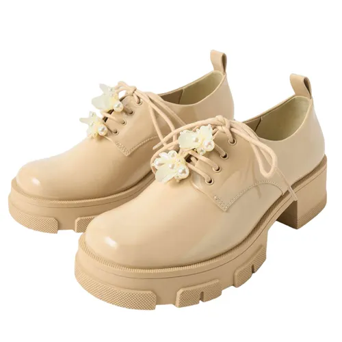 Giày Lười Charles & Keith CNK Hayden Bead-Embellished Patent Oxfords 70900324-1 Màu Nude Size 35