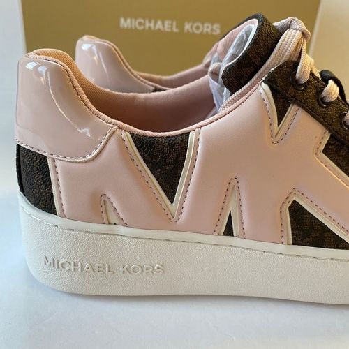 Giày Thể Thao Nữ Michael Kors MK Poppy Logo and Faux Patent Leather Sneaker 49R2POFS3B Phối Màu Size 38-4