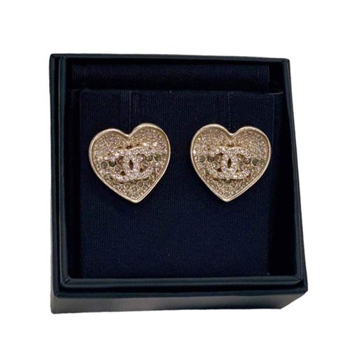 Khuyên Tai Chanel Heart CC Logo Earrings Màu Vàng