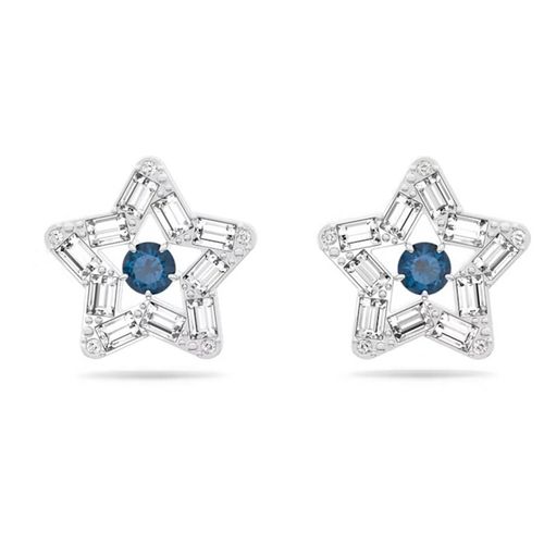 Khuyên Tai Swarovski Stella Stud Earringsmixed Cuts, Star, Blue, Rhodium Plated Màu Xanh Bạc