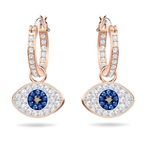 Khuyên Tai Swarovski Symbolic Hoop Earrings Evil Eye, Blue, Rose Gold-Tone Plated 5425857 Màu Vàng Hồng