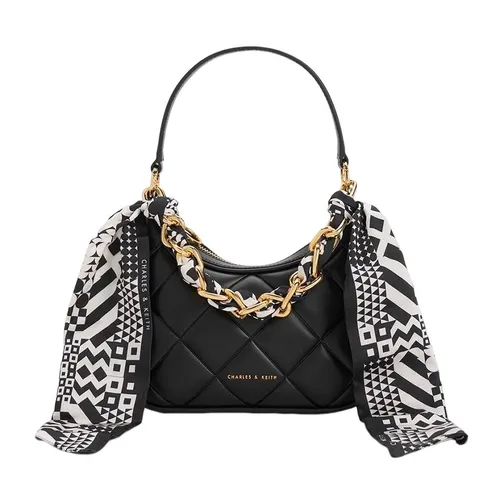 Túi Đeo Vai Charles & Keith CNK Mini Alcott Scarf Handle Quilted Bag 20271057 Màu Đen