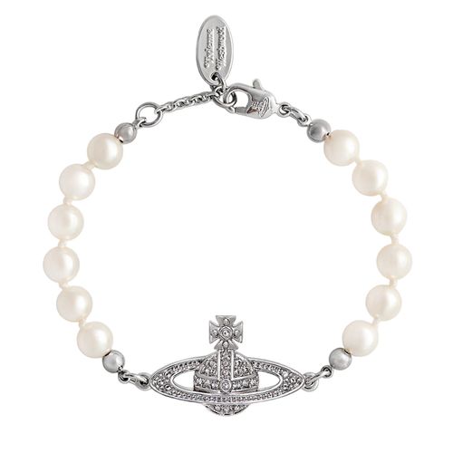 Vòng Đeo Tay Vivienne Westwood Mini Bas Relief Pearl Chain Bracelet Màu Bạc