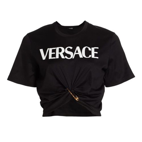 Áo Croptop Nữ Versace Black Logo Printed 1010259 1A00769 2B020 Màu Đen