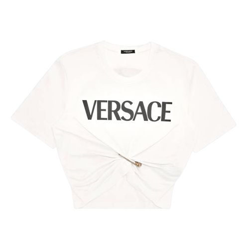 Áo Croptop Nữ Versace White Logo Printed 1010259 1A00769 2W020 Màu Trắng