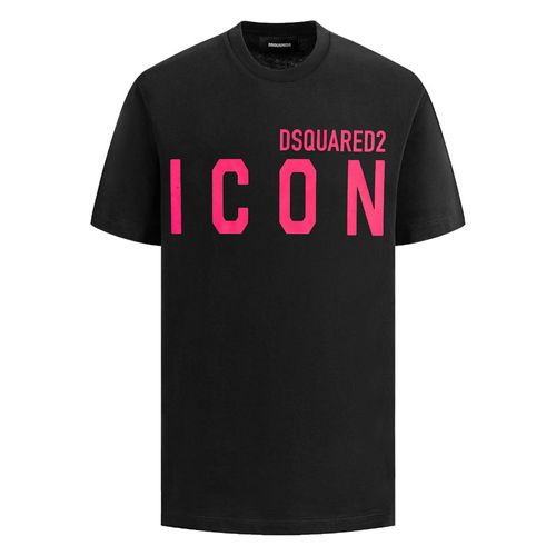 Áo Phông Dsquared2 Black Logo ICON Pink Printed S79GC0068 S23009 962X Màu Đen