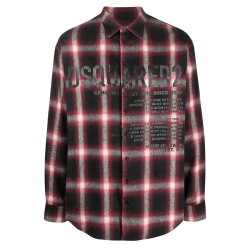 Áo Sơ Mi Dsquared2 Checked Logo Printed S74DM0647 S54782 001 Phối Màu Size 48