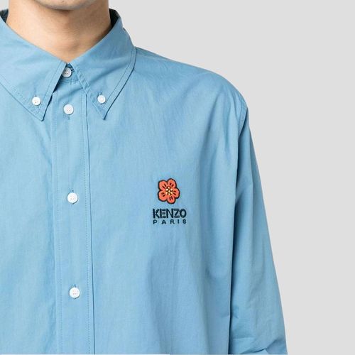 Áo Sơ Mi Kenzo Cyan Logo Boke Flower Crest FD55CH4109LH 69 Màu Xanh Blue-4