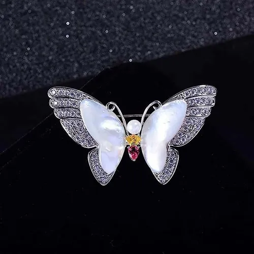 Cài Áo Meri Butterfly Xà Cừ Sang Trọng BR457 Màu Trắng-1