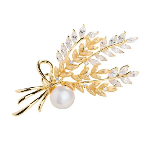 Cài Áo Meri Hoa Lúa Mì Ngọc Trai BR418 Màu Vàng